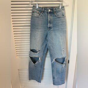 Zara High Waist Straight Leg Distressed Jeans